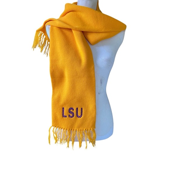 LSU Embroidered Scarf Unisex Gold with Purple LSU Stiching Warm Fringe Tigers - Picture 3 of 10